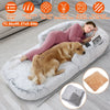 1Pc Large Foldable Human Size Dog Bed With Pillow Blanket Flurry Plush Napping Human-Sized Dog Bed Machine Washable Zipped Removable Cover For Pets Kids Adults Grey 71x45x10in